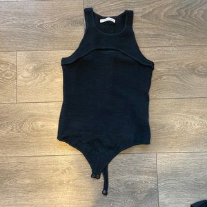 Black sweater bodysuit - with opening at the front